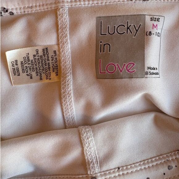 Lucky in Love Splatter Print Athletic Skort with Purple Mesh Side Ruching size M - Picture 3 of 8